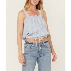 Free People Because Of You Tank Top Cropped Floral Embroidered Blue S 287016